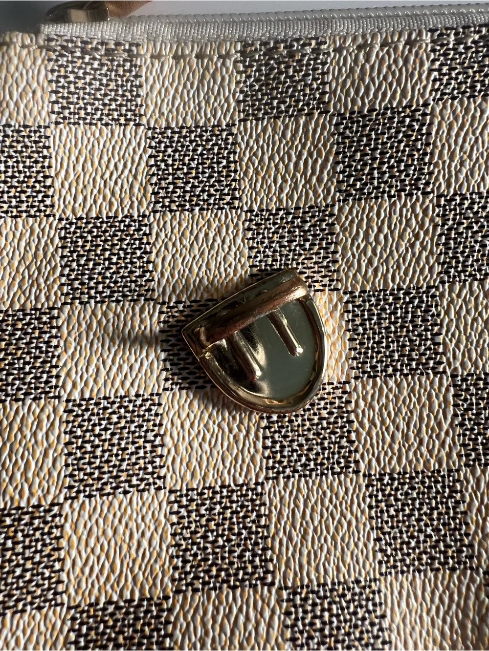 Cream Neutral Checkered Wristlet Pouch